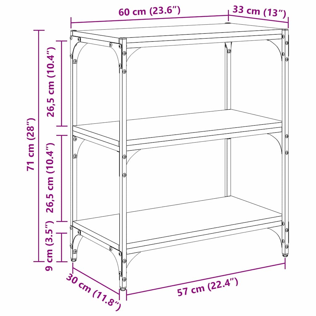Bücherregal Schwarz Eichen-Optik 60 x 33 x 70,5 cm