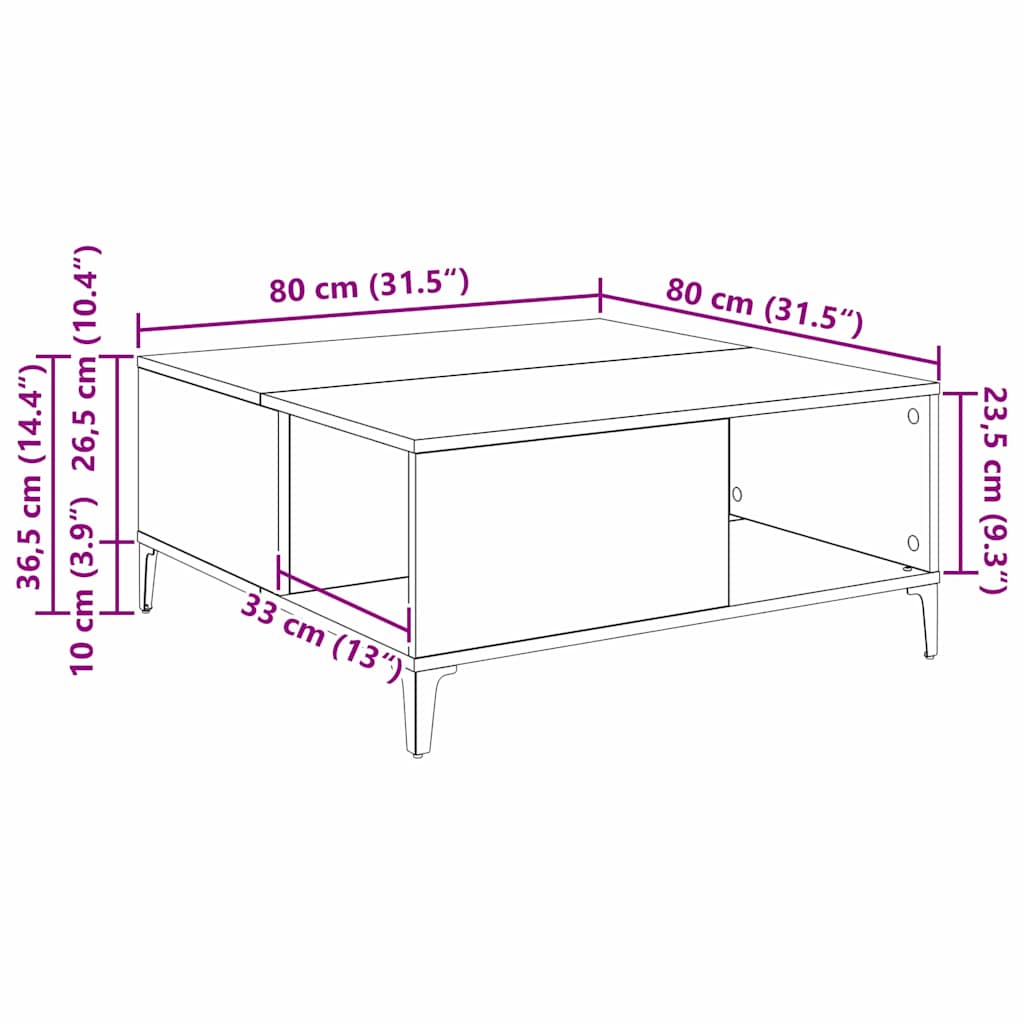Couchtisch Altholz 80 x 80 x 36,5 cm Holzwerkstoff