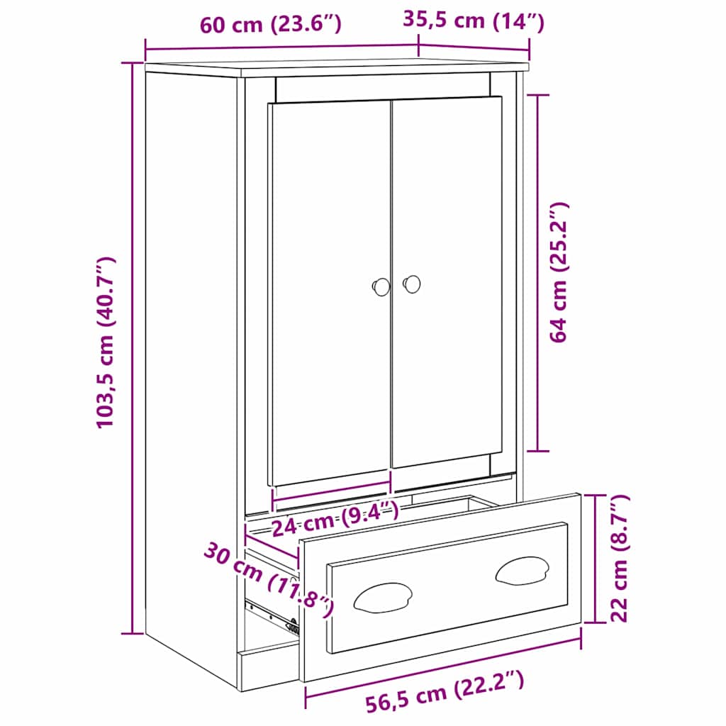 Highboard Altholz 60 x 35,5 x 103,5 cm Holzwerkstoff