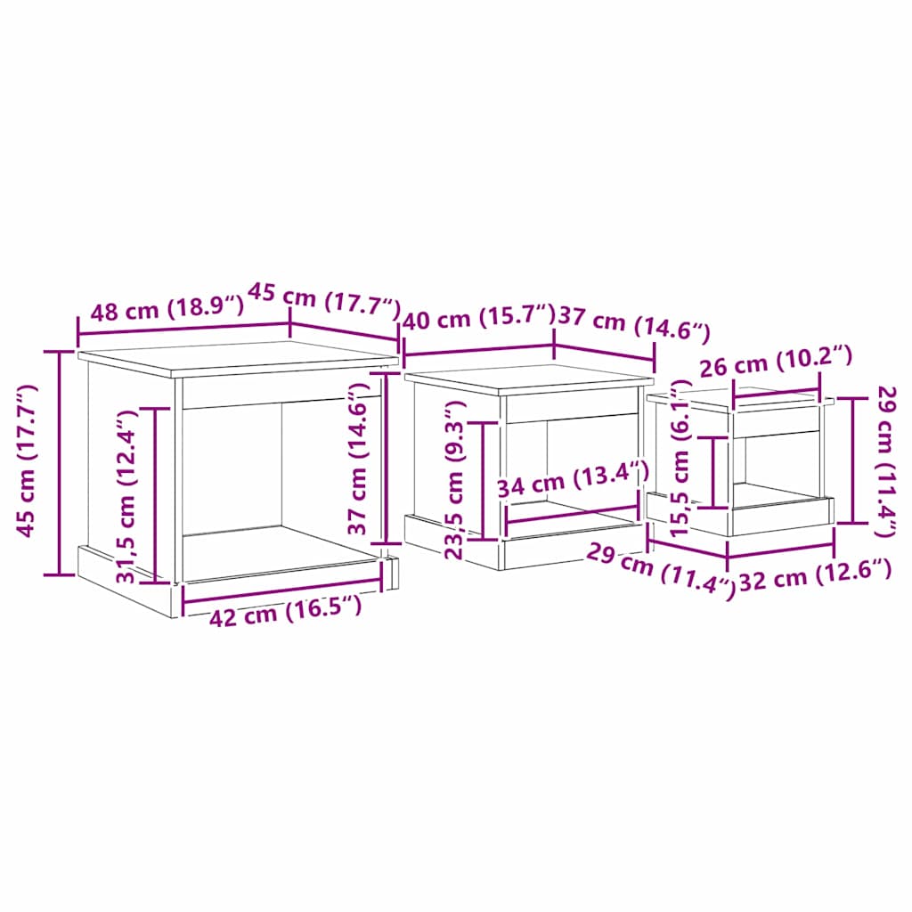 Couchtisch 3 pcs Altholz Holzwerkstoff