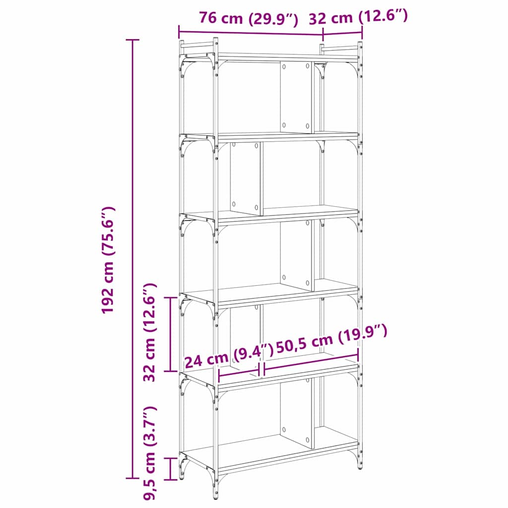Bücherregal Artisan-Eiche 76 x 32 x 192 cm Holzwerkstoff