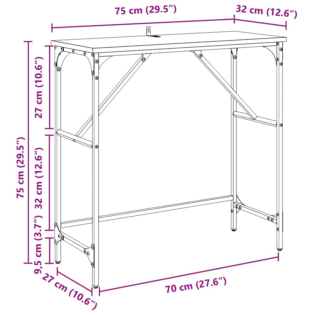 Konsolentisch Schwarz Eichen-Optik 75 x 32 x 75 cm