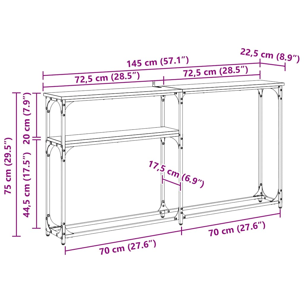 Konsolentisch Altholz 145x22.5x75cm Holzwerkstoff