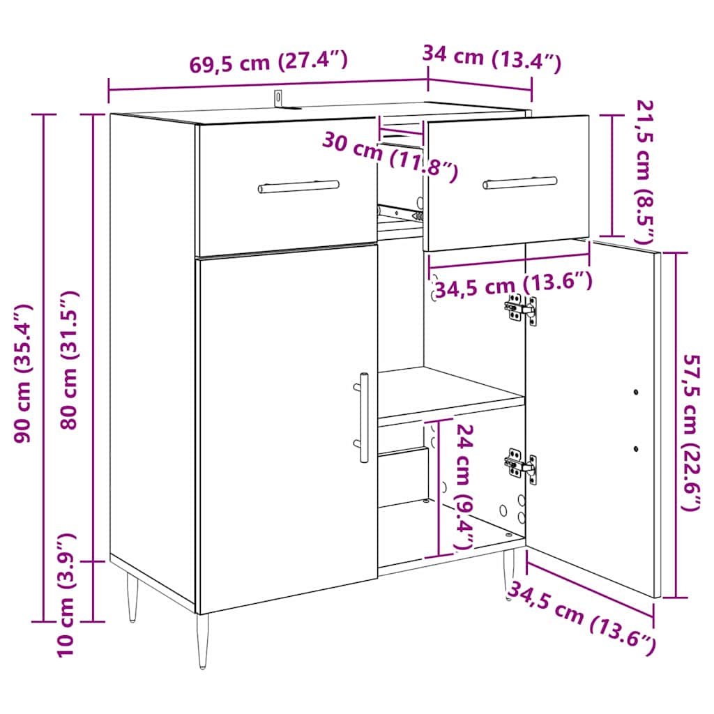 Sideboard Artisan-Eiche 69,5 x 34 x 90 cm Holzwerkstoff