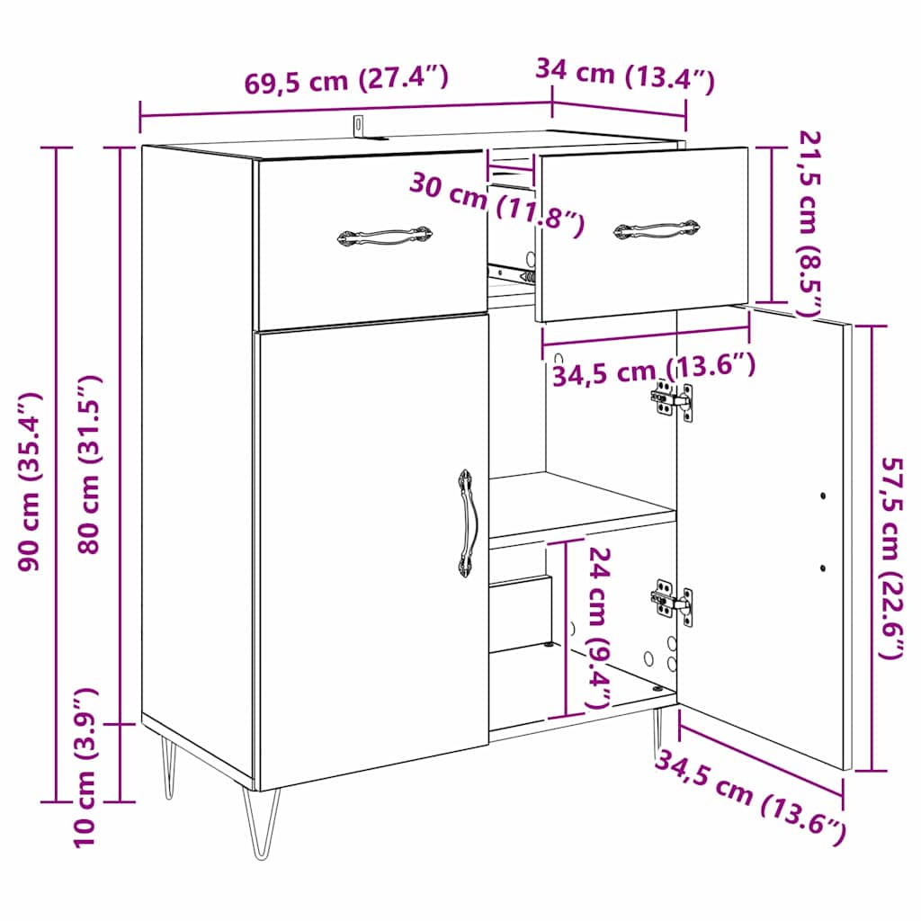 Sideboard Altholz 69,5 x 34 x 90 cm Holzwerkstoff