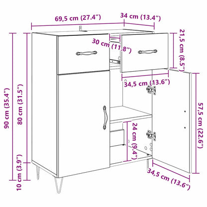 Sideboard Artisan-Eiche 69,5 x 34 x 90 cm Holzwerkstoff