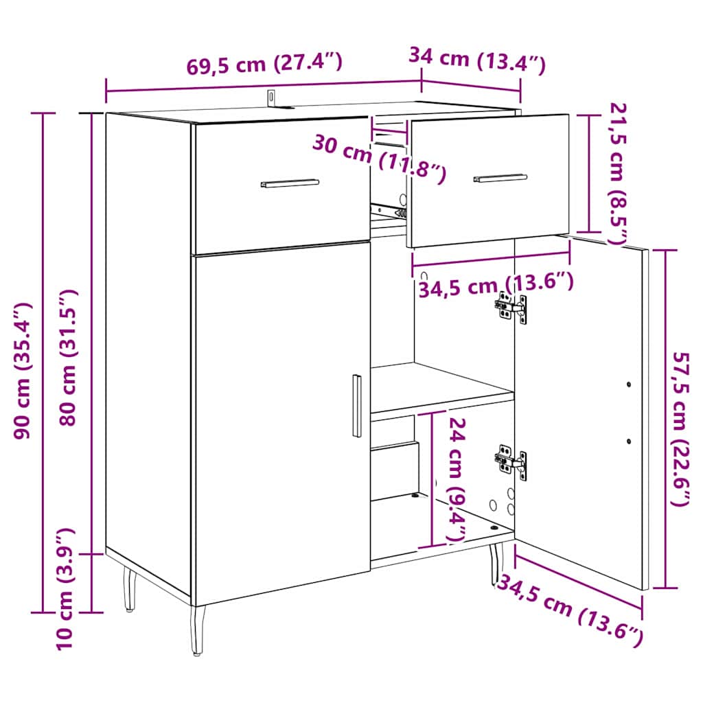 Sideboard Altholz 69,5 x 34 x 90 cm Holzwerkstoff