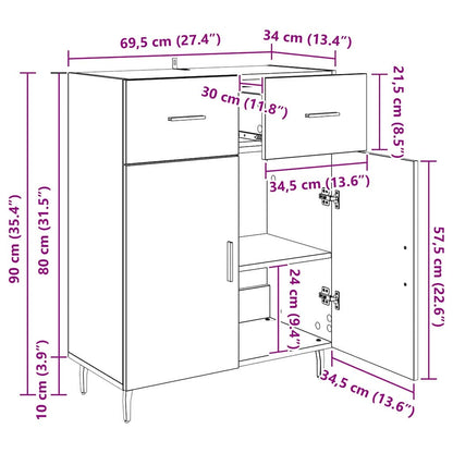 Sideboard Schwarz Eichen-Optik 69,5 x 34 x 90 cm Holzwerkstoff