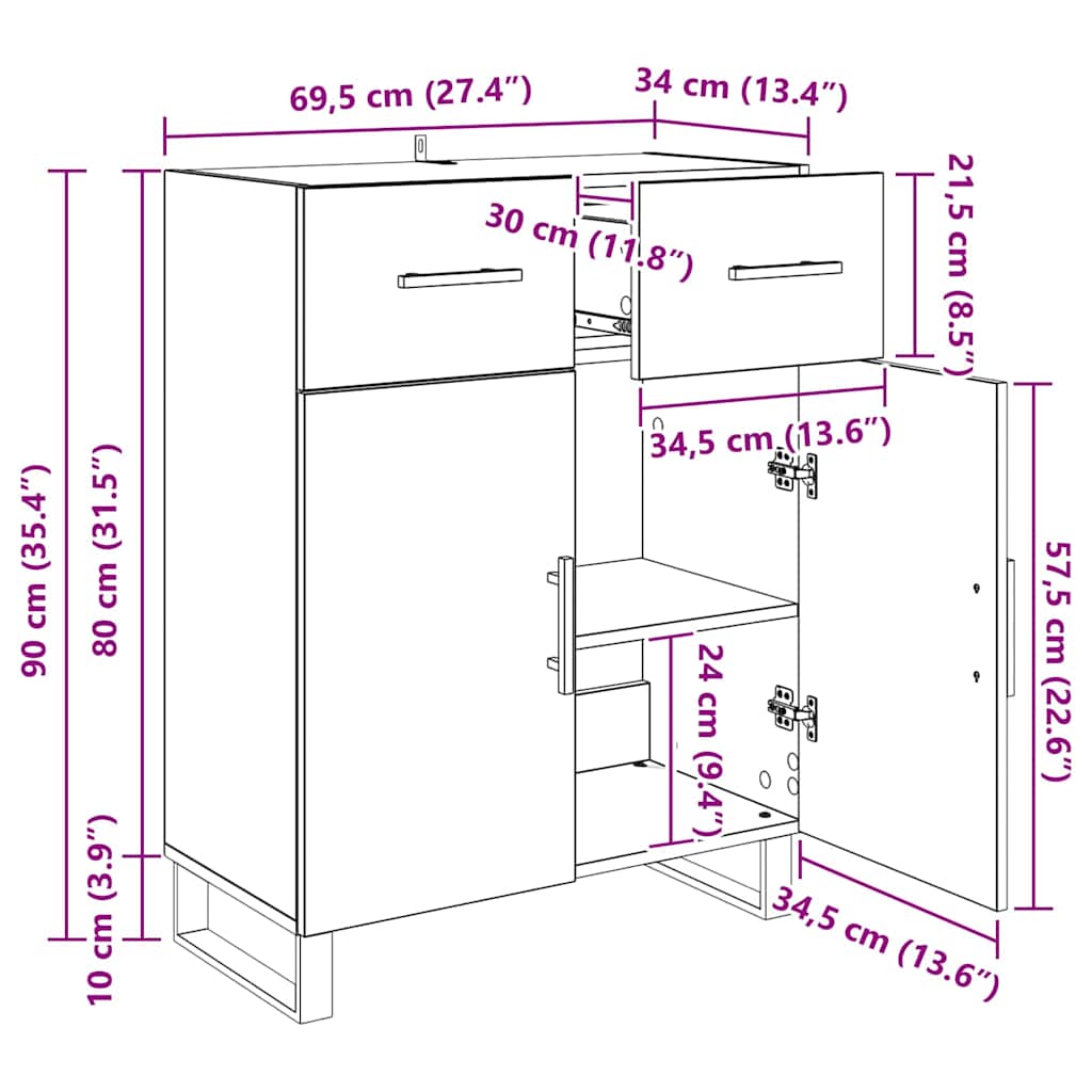 Sideboard Altholz 69,5 x 34 x 90 cm Holzwerkstoff