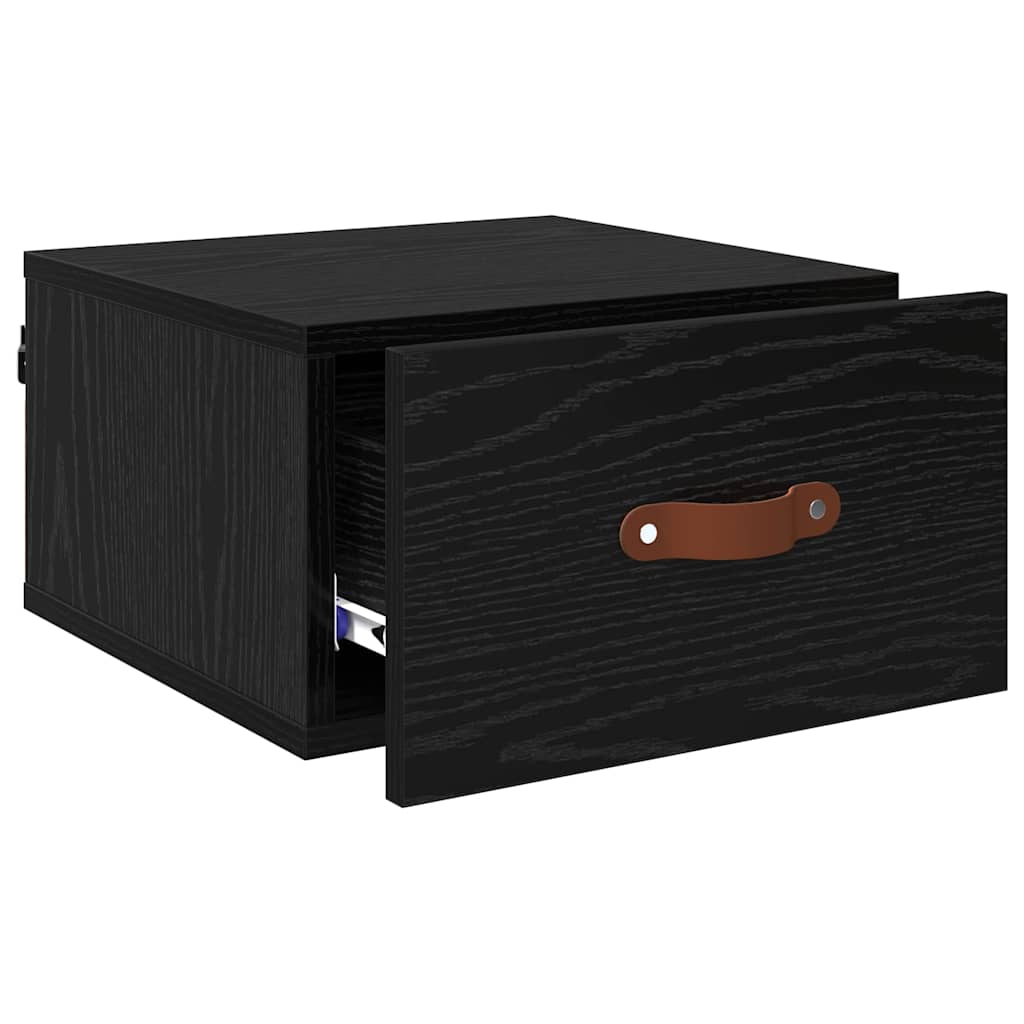 Wandmontiertes Nachttischchen Schwarz Eichen-Optik