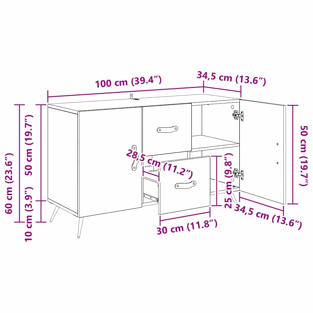 Sideboard Schwarz Eichen-Optik 100 x 36 x 60 cm Holzwerkstoff
