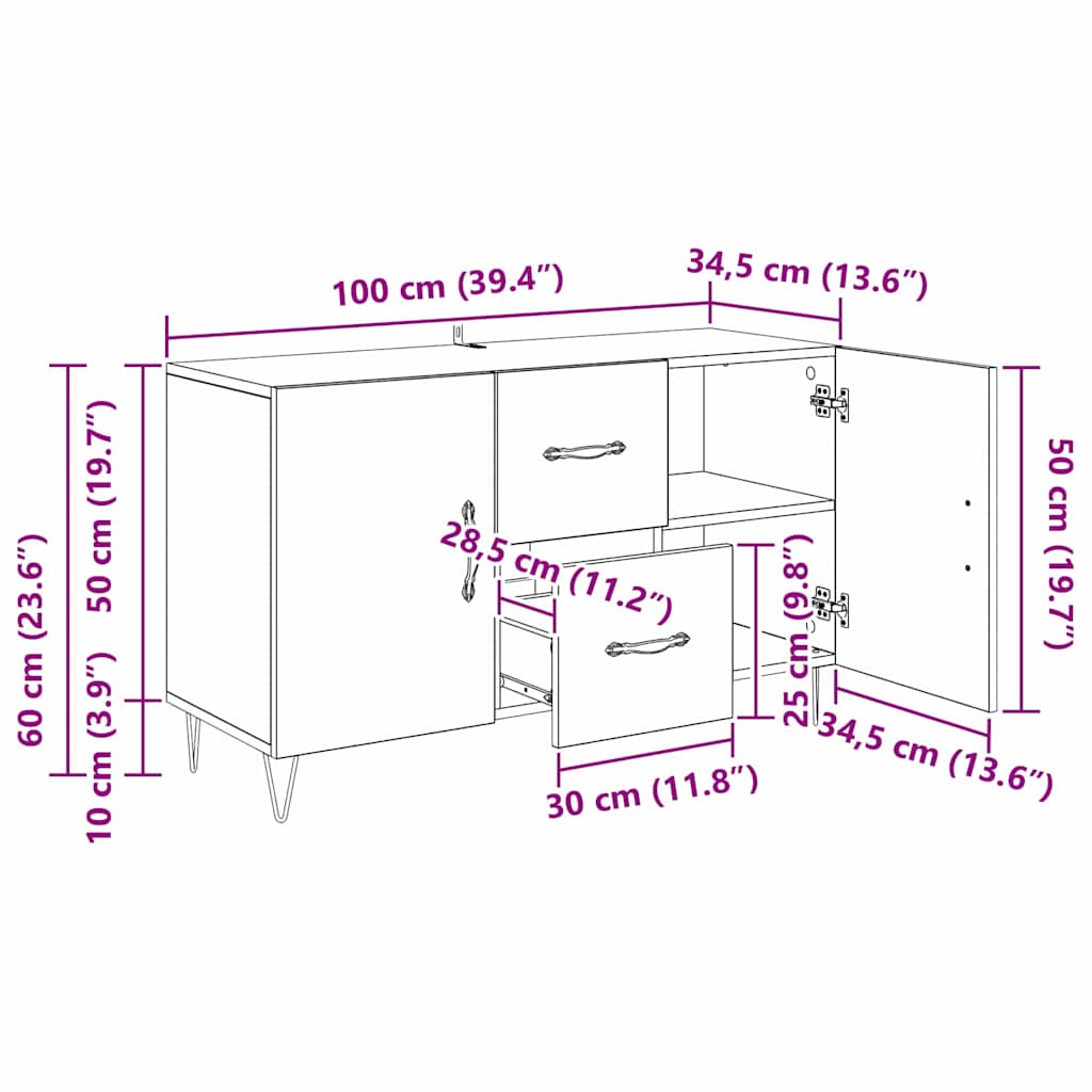 Sideboard mit Schubladen Altholz 100 x 36 x 60 cm Holzwerkstoff