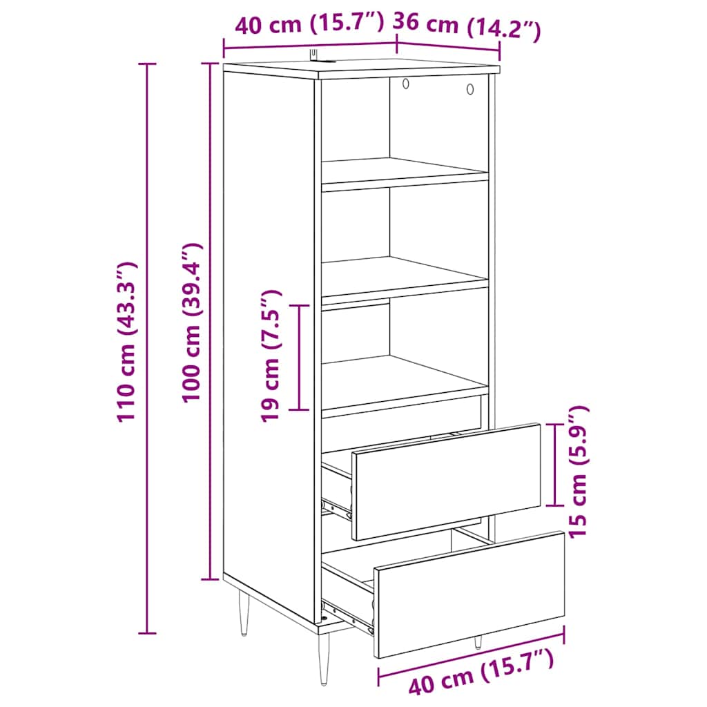 Highboard Artisan-Eiche 40 x 36 x 110 cm Holzwerkstoff