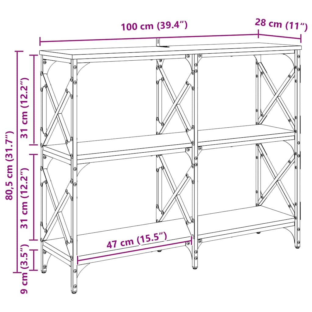 Konsolentisch Artisan-Eiche 100 x 28 x 80,5 cm Holzwerkstoff
