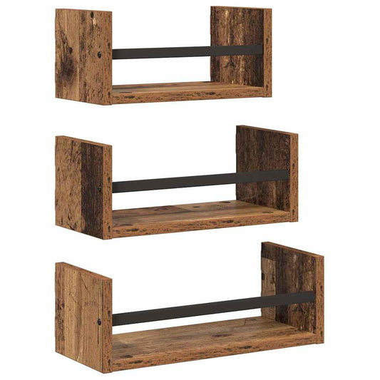 Wandregal-Set mit Regal 3 pcs Altholz 40x16x14cm Holzwerkstoff