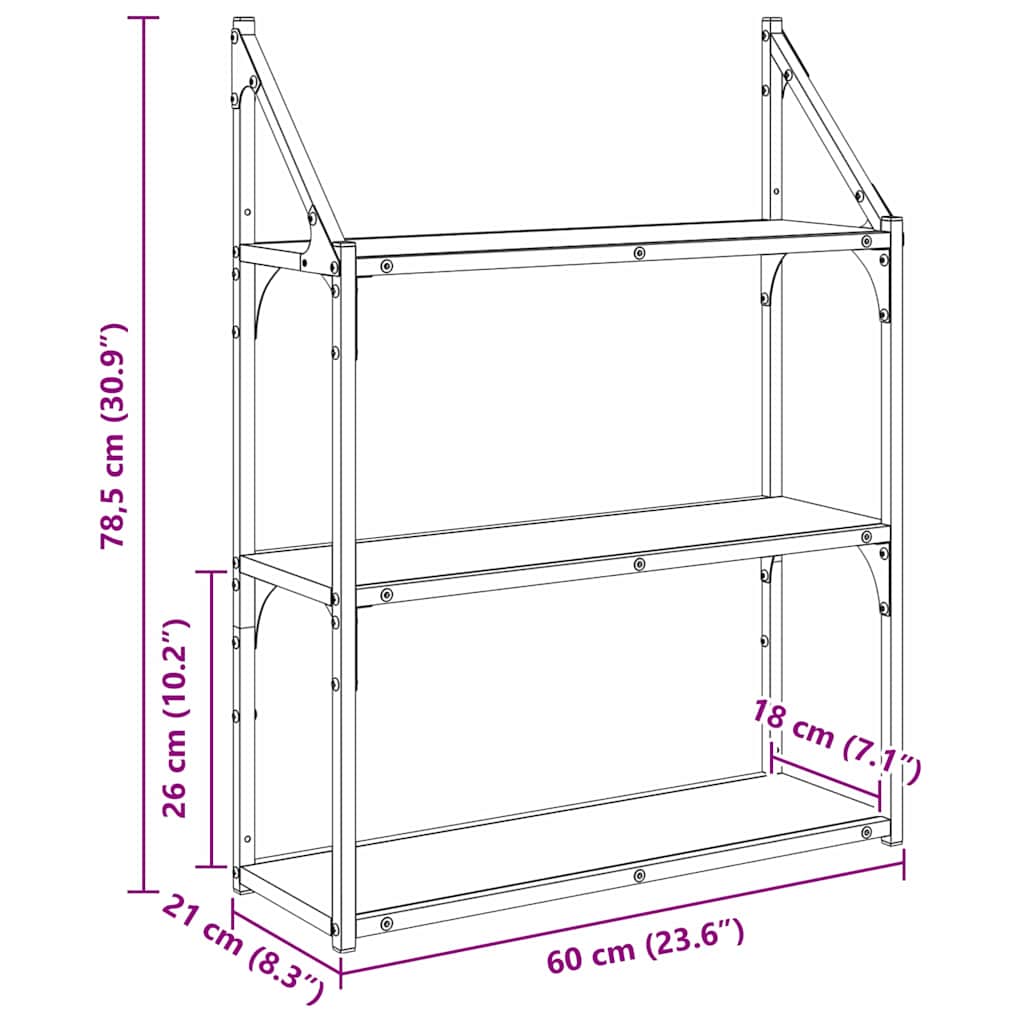 Wandregal Artisan-Eiche 60 x 21 x 78,5 cm Holzwerkstoff