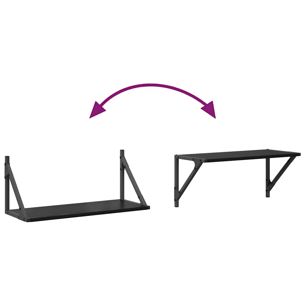 Wandregale 2 pcs Schwarz Eichen-Optik 60 x 25 x 25,5 cm