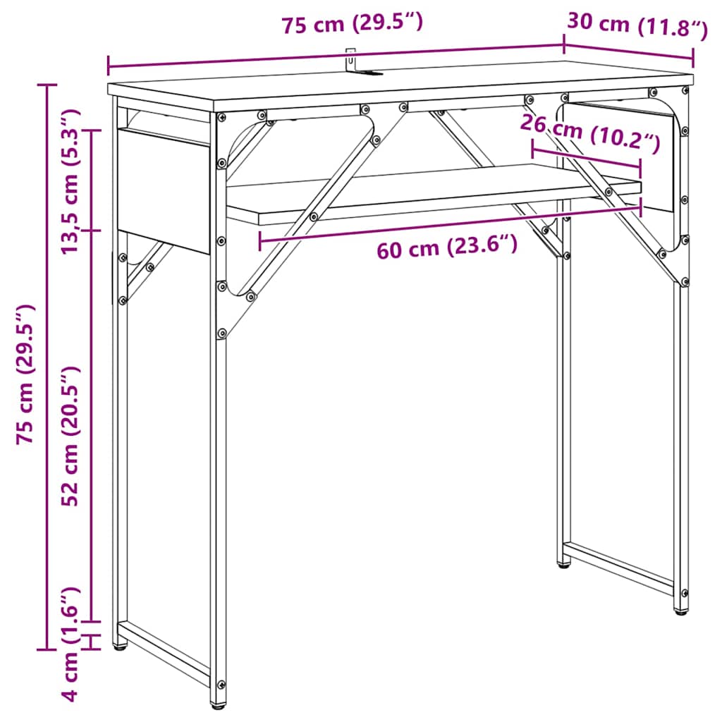 Konsolentisch Artisan-Eiche 75x30x75cm Holzwerkstoff
