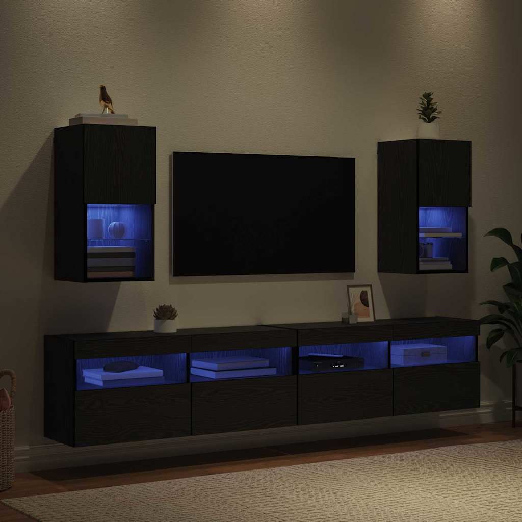 Wandmontierte TV-Schränke 2 pcs Schwarz Eichen-Optik