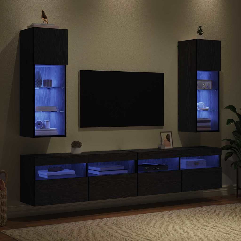 Wandmontierte TV-Schränke 2 pcs Schwarz Eichen-Optik