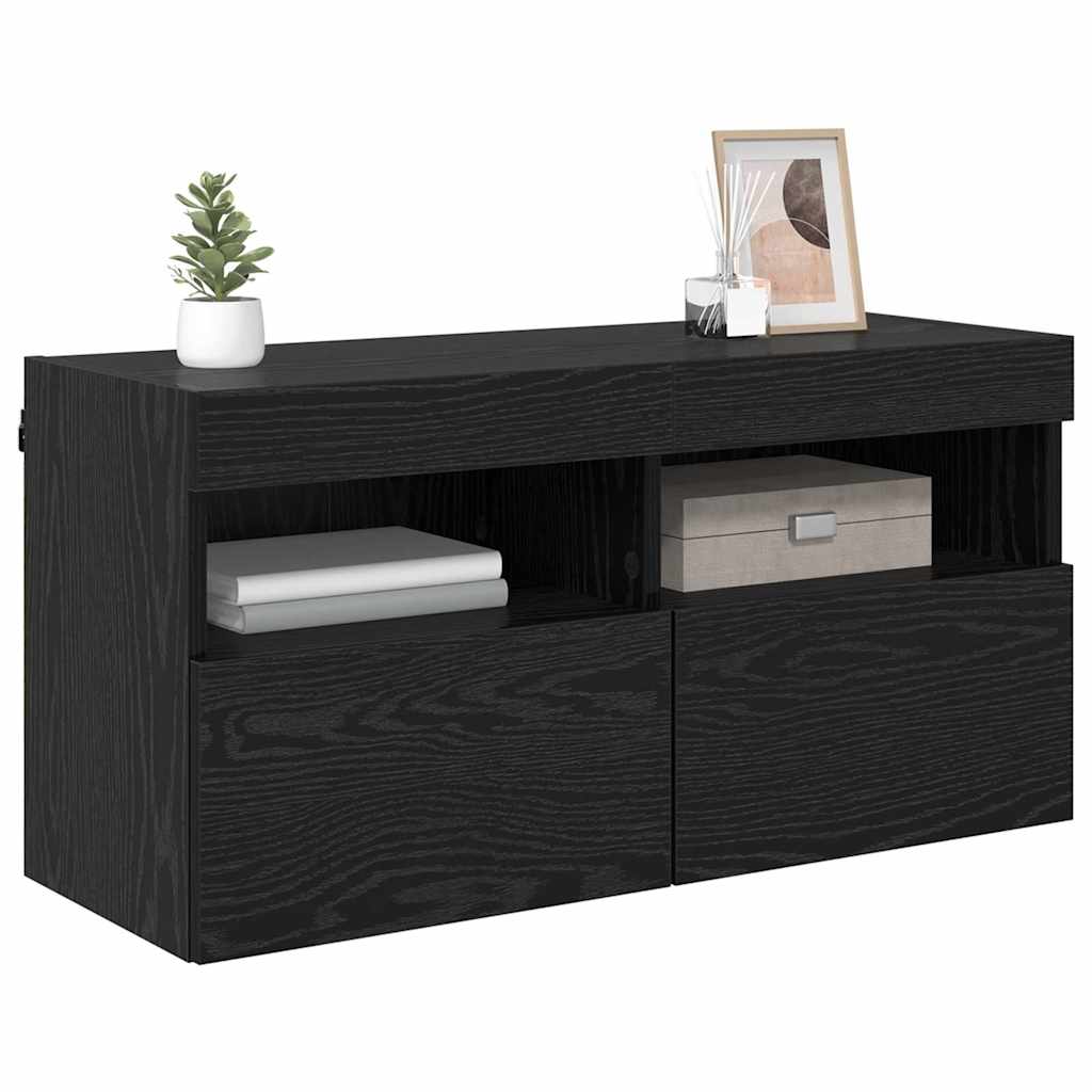 TV-Wandschrank Schwarz Eichen-Optik 80 x 30 x 40 cm