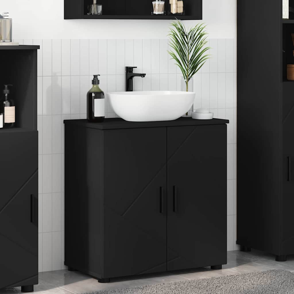 Badezimmerschrank mit Speicher mit Tür Schwarz 61 x 35 x 64 cm
