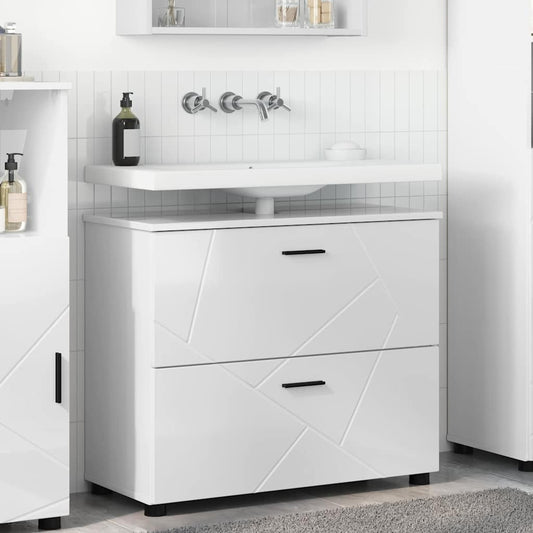 Badezimmer Schrank Hochglanz-Weiß 76,5 x 35 x 64 cm