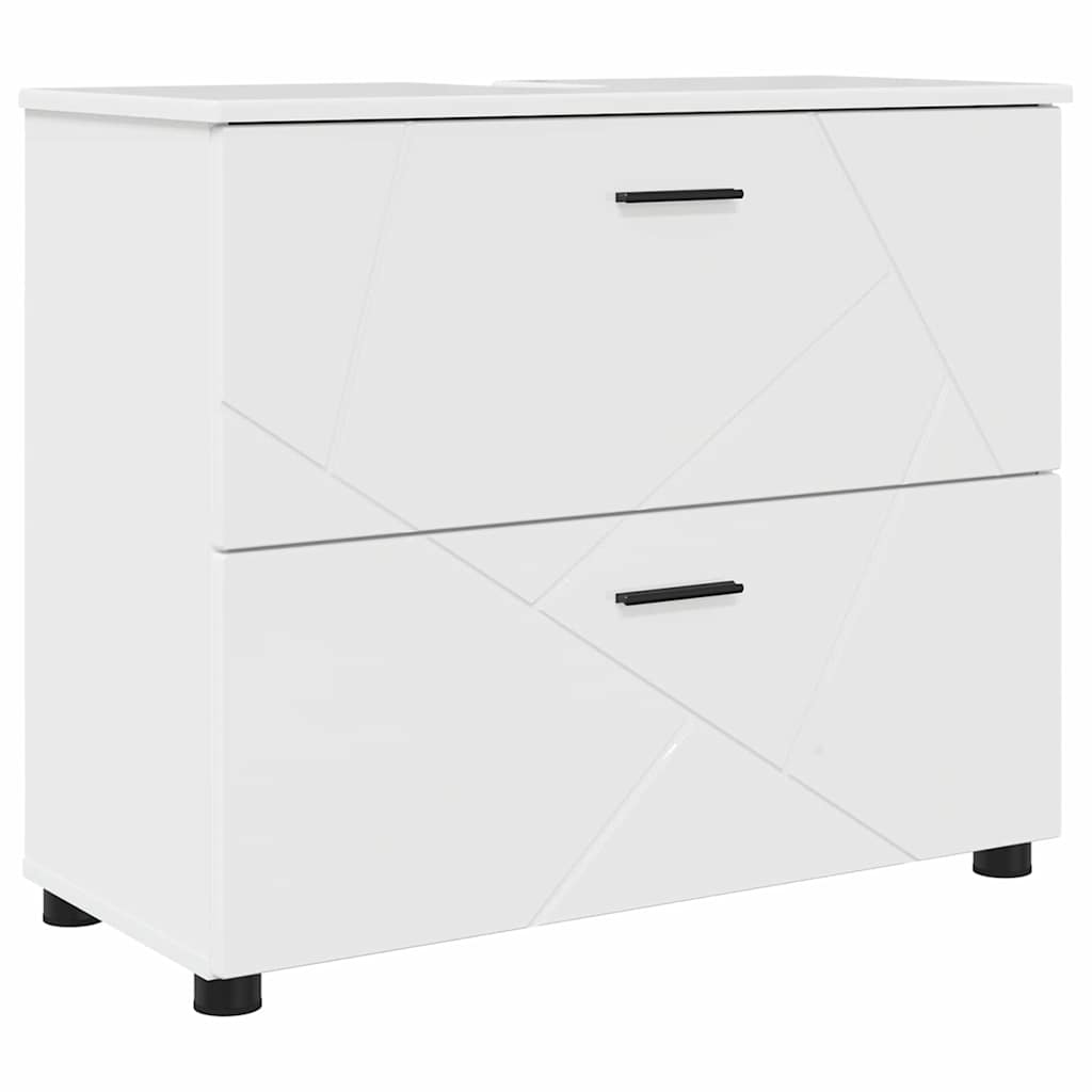 Badezimmer Schrank Hochglanz-Weiß 76,5 x 35 x 64 cm