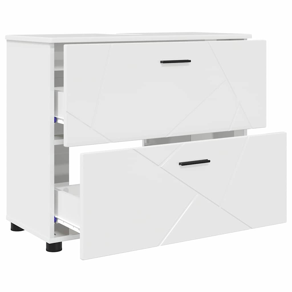 Badezimmer Schrank Hochglanz-Weiß 76,5 x 35 x 64 cm