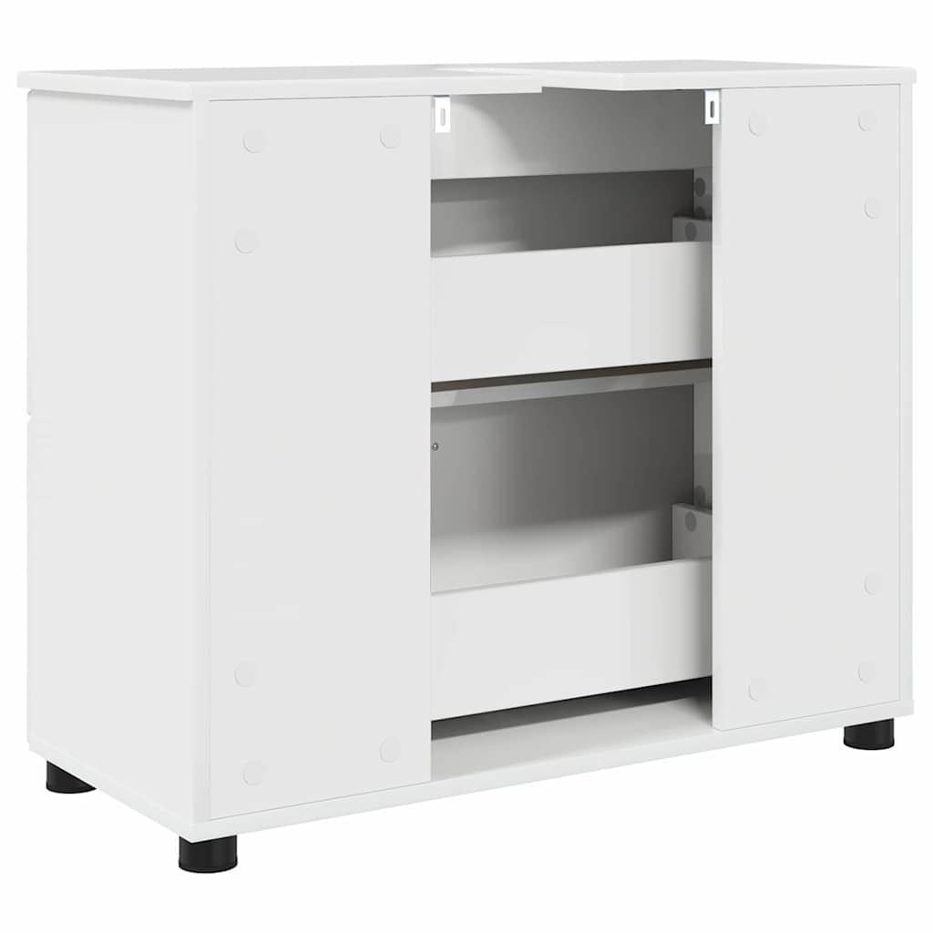 Badezimmer Schrank Hochglanz-Weiß 76,5 x 35 x 64 cm