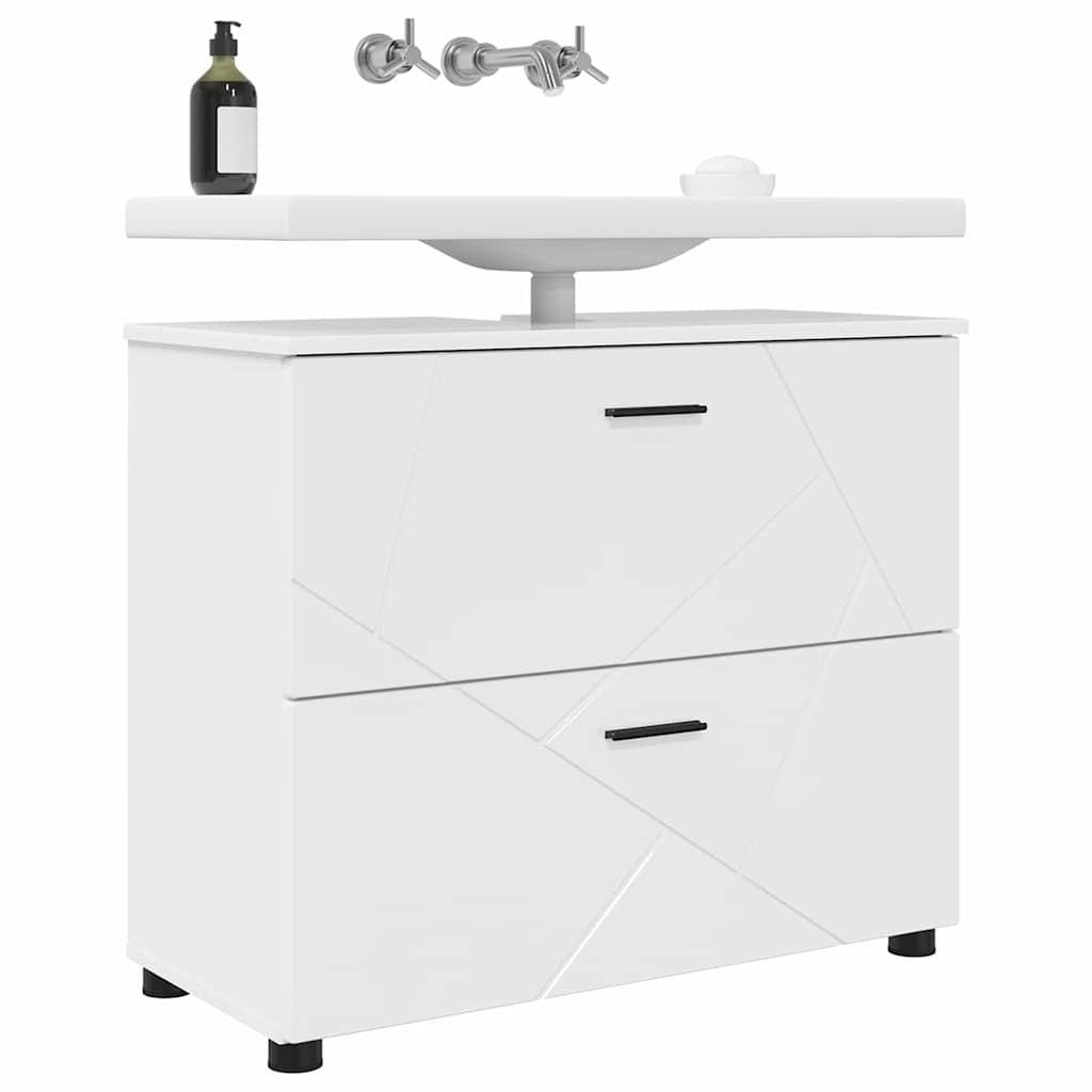 Badezimmer Schrank Hochglanz-Weiß 76,5 x 35 x 64 cm