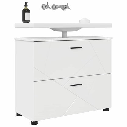 Badezimmer Schrank Hochglanz-Weiß 76,5 x 35 x 64 cm