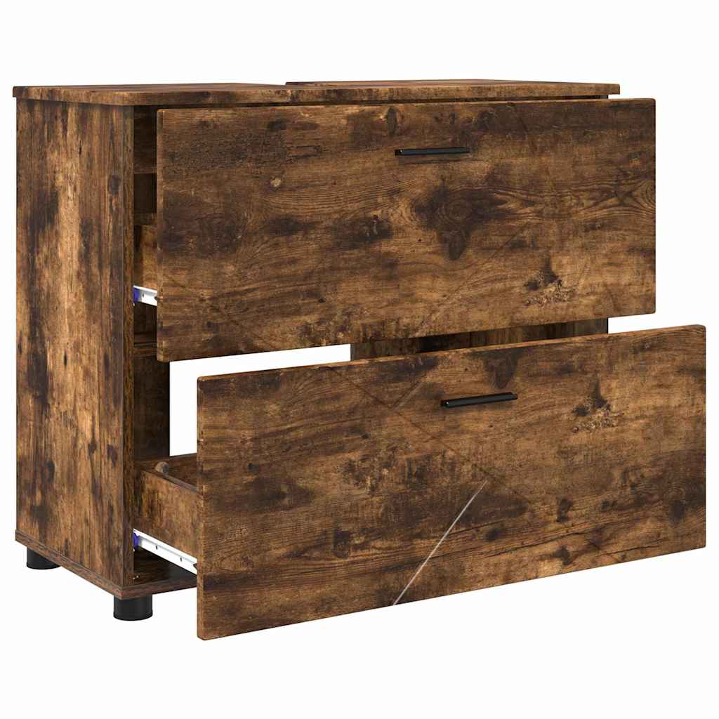 Badezimmerschrank mit Tür Geräucherte Eiche 76,5 x 35 x 64 cm