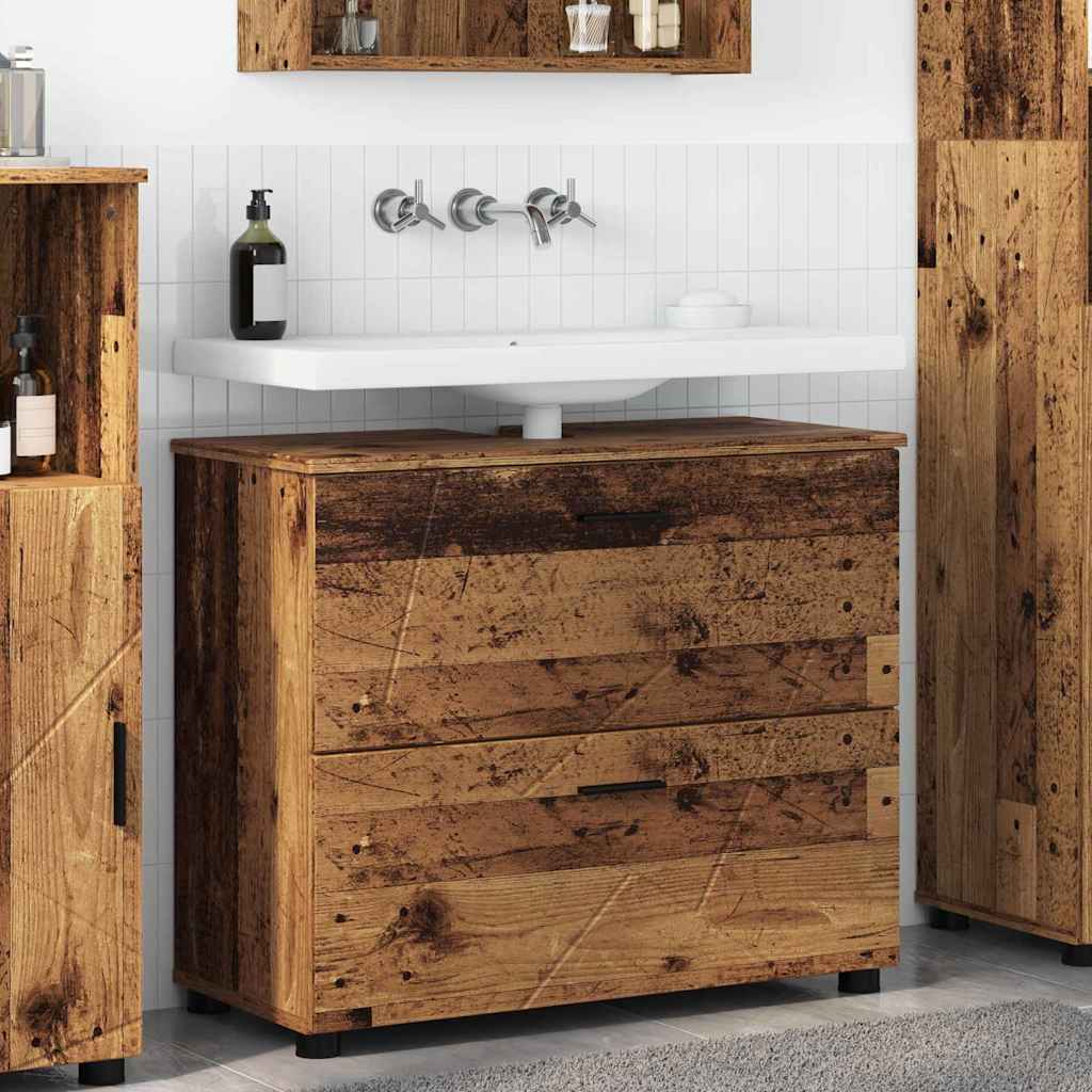 Badezimmerschrank mit Schubladen Altholz 76,5 x 35 x 64 cm