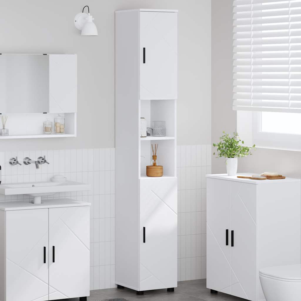 Bad hoher Schrank mit Tür Weiß 30 x 35 x 192 cm Holzwerkstoff