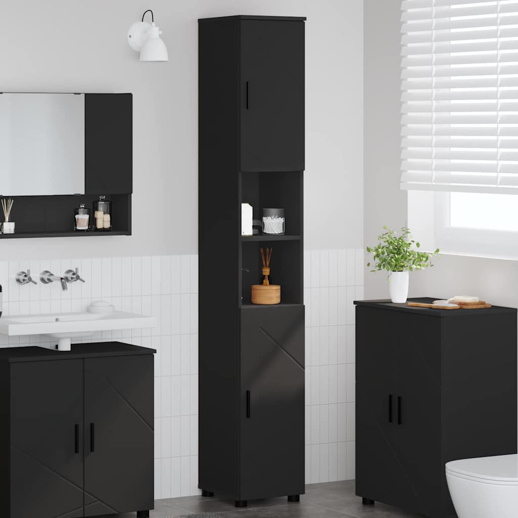 Bad hoher Schrank Schwarz 30 x 35 x 192 cm Holzwerkstoff