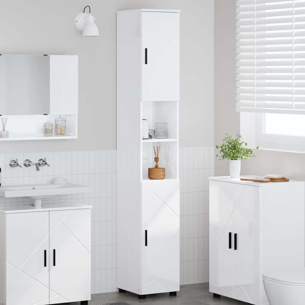 Bad hoher Schrank Hochglanz-Weiß 30 x 35 x 192 cm Holzwerkstoff