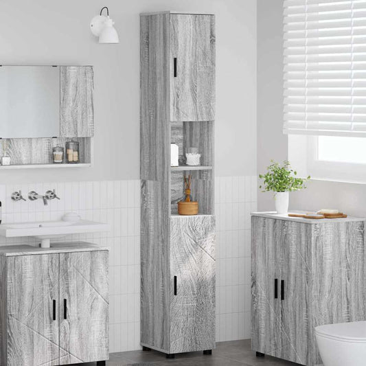 Bad hoher Schrank Grau Sonoma 30 x 35 x 192 cm Holzwerkstoff