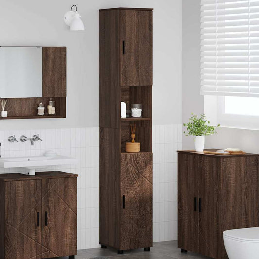 Bad hoher Schrank mit Tür Braun Eichen-Optik 30 x 35 x 192 cm