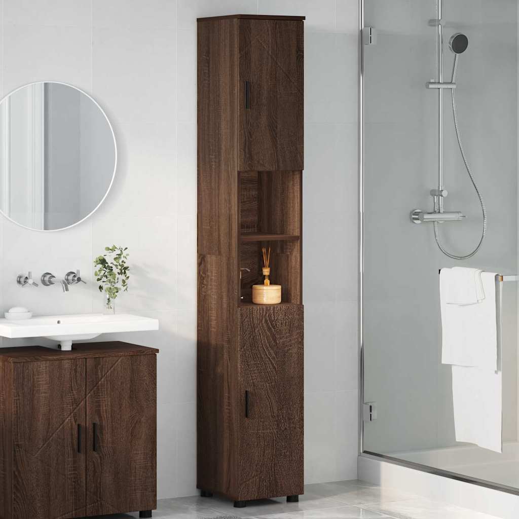 Bad hoher Schrank mit Tür Braun Eichen-Optik 30 x 35 x 192 cm