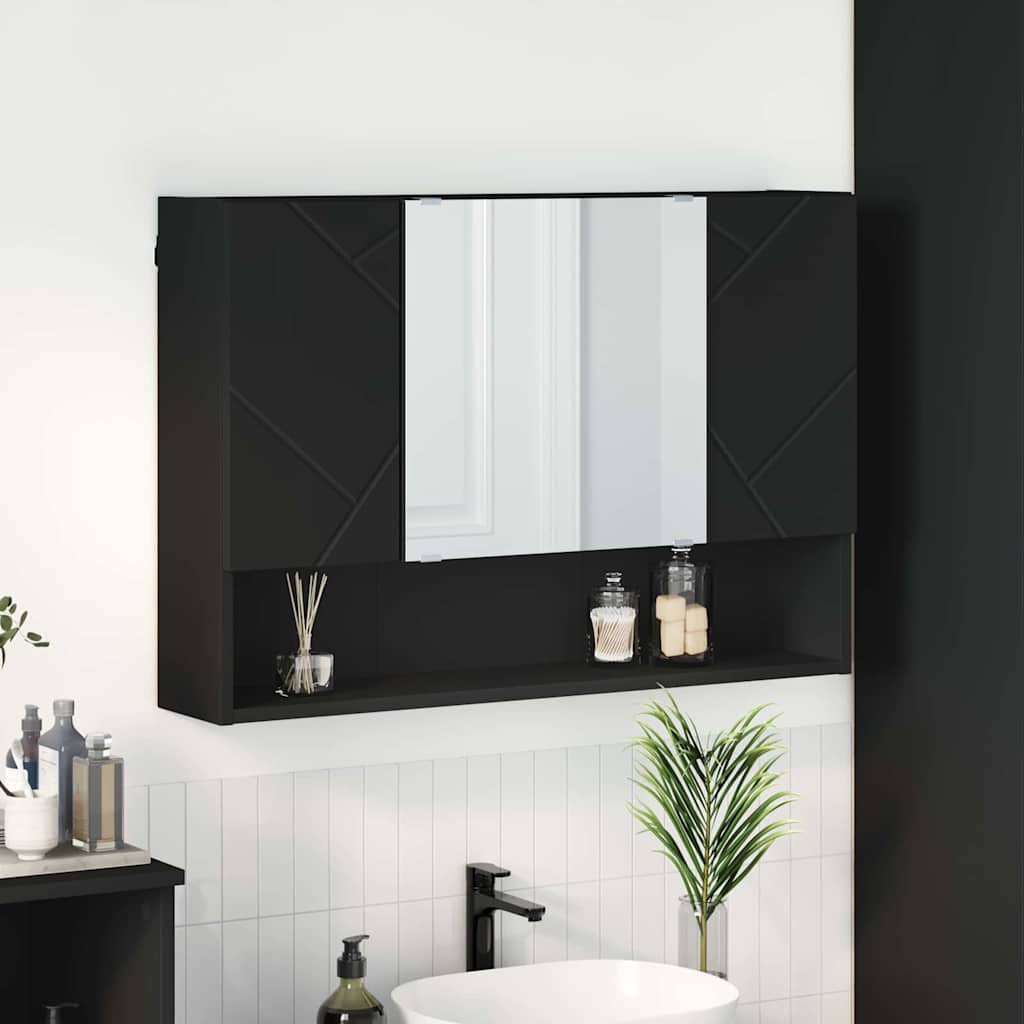 Badezimmer-Spiegelschrank Schwarz 80 x 17 x 55 cm Holzwerkstoff