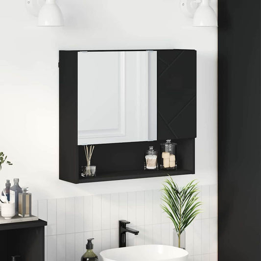 Spiegelschrank mit Regal Schwarz 59 x 17 x 55 cm Holzwerkstoff