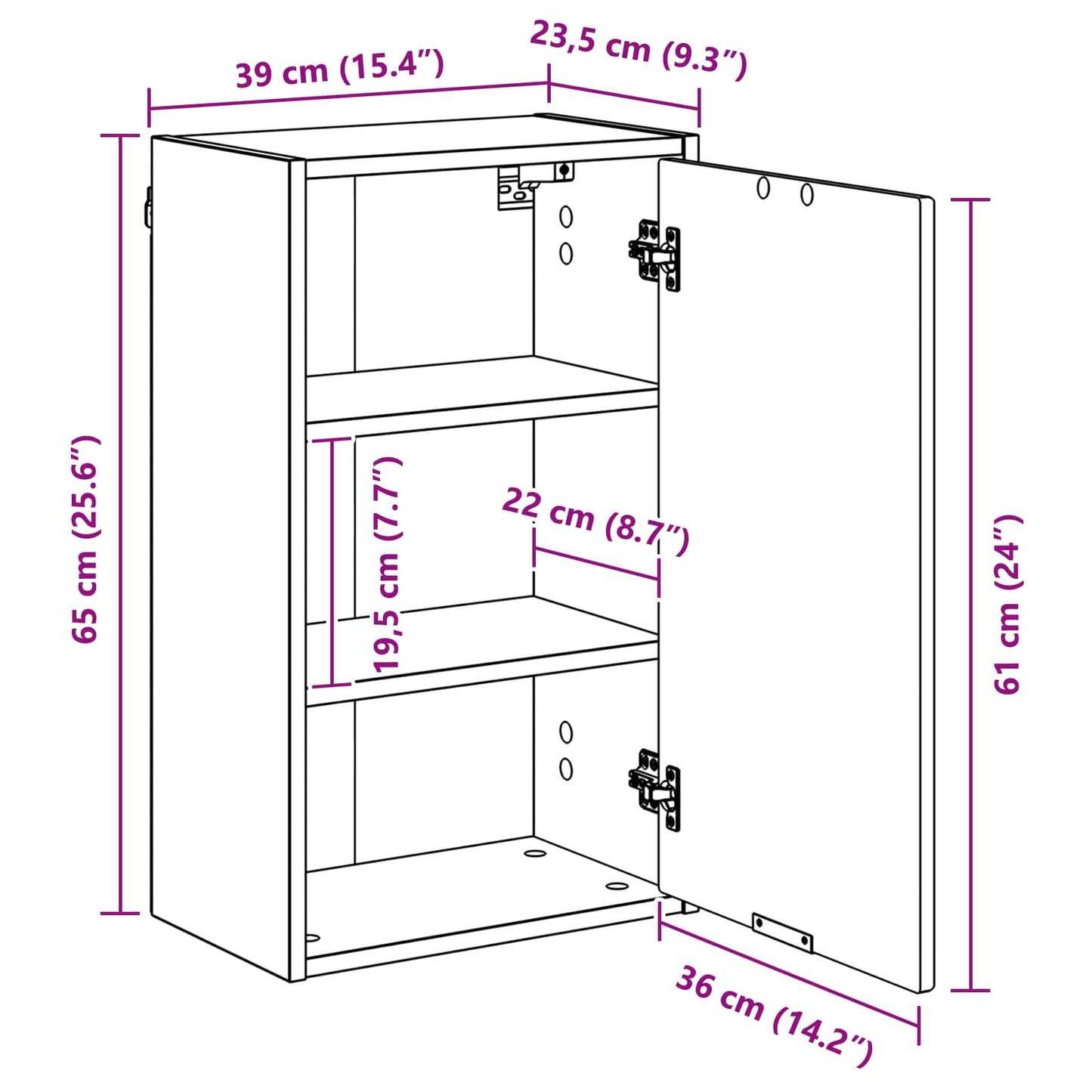 Badezimmerschrank Wandmontiert Altholz 39 x 23,5 x 65 cm