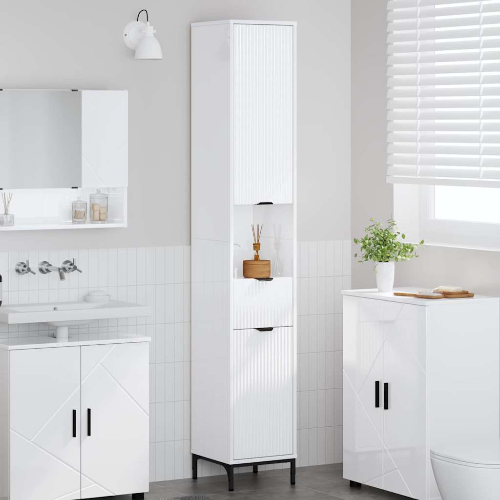 Bad hoher Schrank mit Tür Hochglanz-Weiß 31,5 x 33 x 190 cm