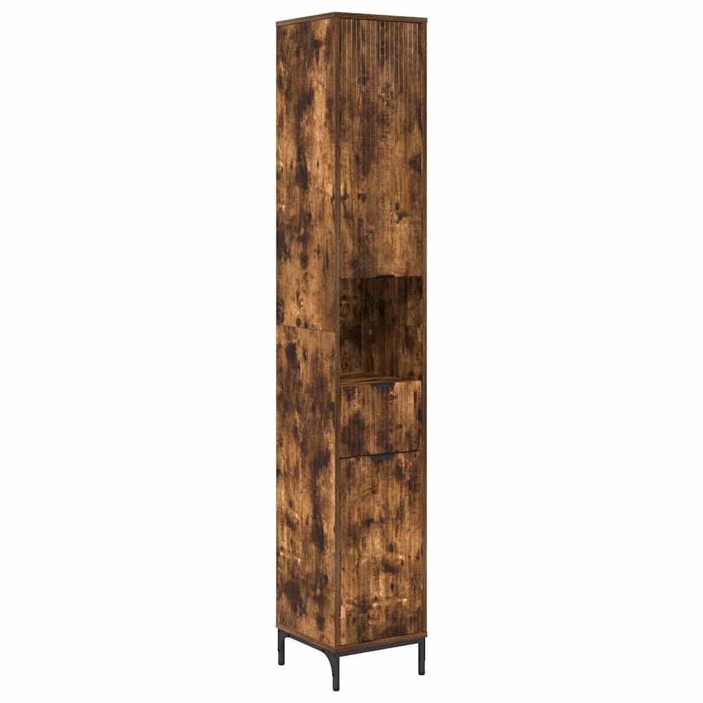 Badezimmerschrank mit Tür Geräucherte Eiche 31,5 x 33 x 190 cm