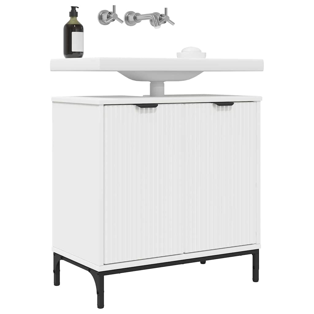 Badezimmer Waschbecken Schrank mit Tür Weiß 60,5 x 33,5 x 61 cm