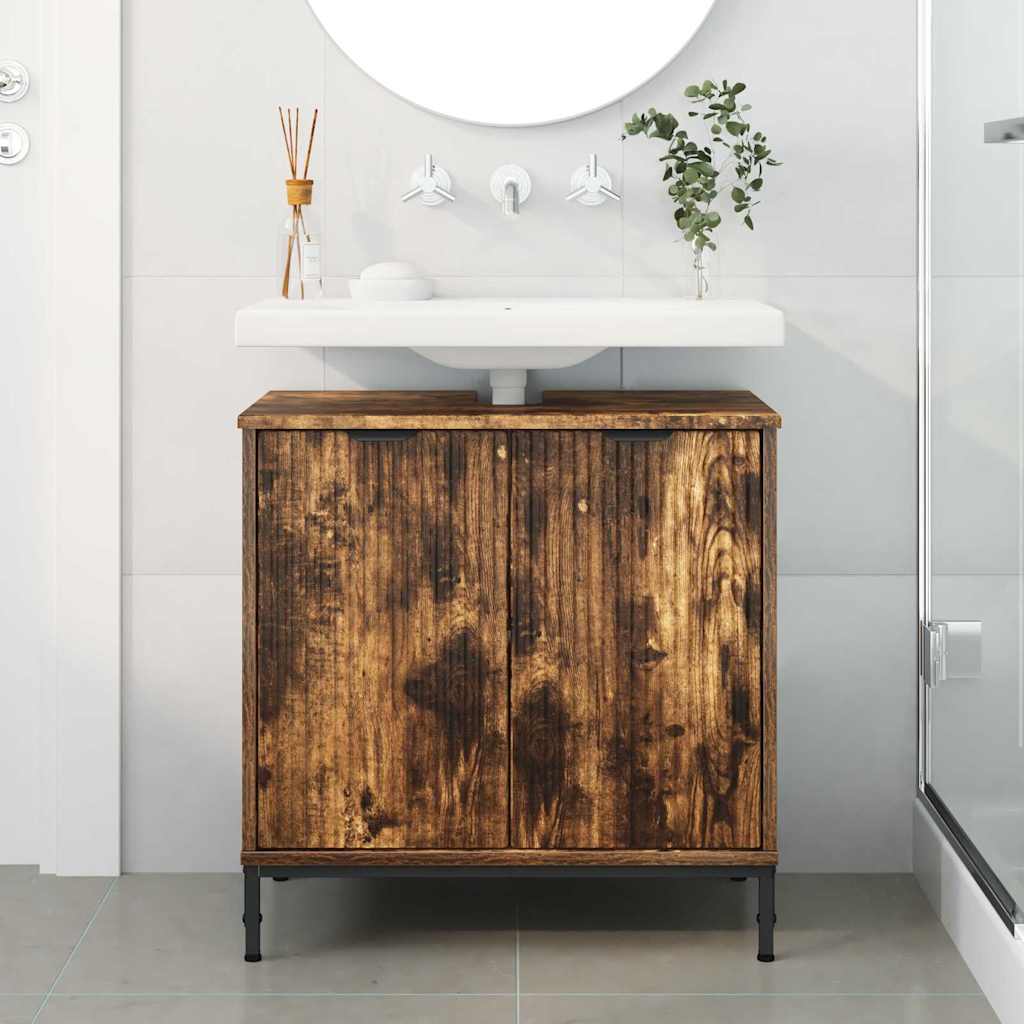 Badezimmer Waschbecken Schrank Räuchereiche 60,5 x 33,5 x 61 cm