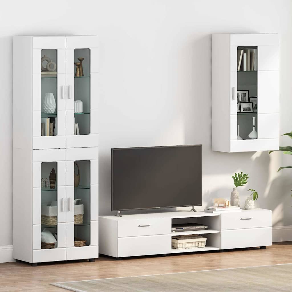 Wandmontierter Schrank mit Tür Hochglanz-Weiß 55 x 29 x 100 cm