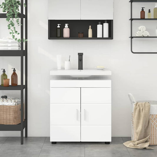 Badezimmer Waschbecken Schrank mit Tür TULUM Hochglanz-Weiß