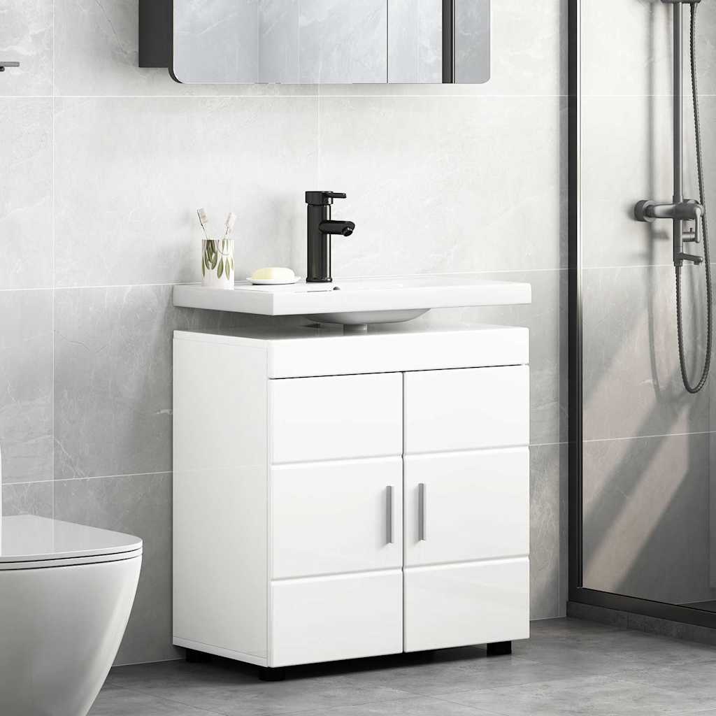 Badezimmer Waschbecken Schrank mit Tür TULUM Hochglanz-Weiß
